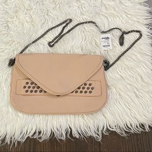 Cute Nude Studded Clutch Handbag with Chain Strap
